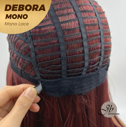 JBEXTENSION DEBORA MONO Monofilament Handmade Wig 6X5 Full Monofilament Hand Tied Top Wig 20 Inches Dark Red Mono Lace Wig With Anti-slip Silicone Strips Glueless Wig DEBORA MONO【BENDY EAR TABS】