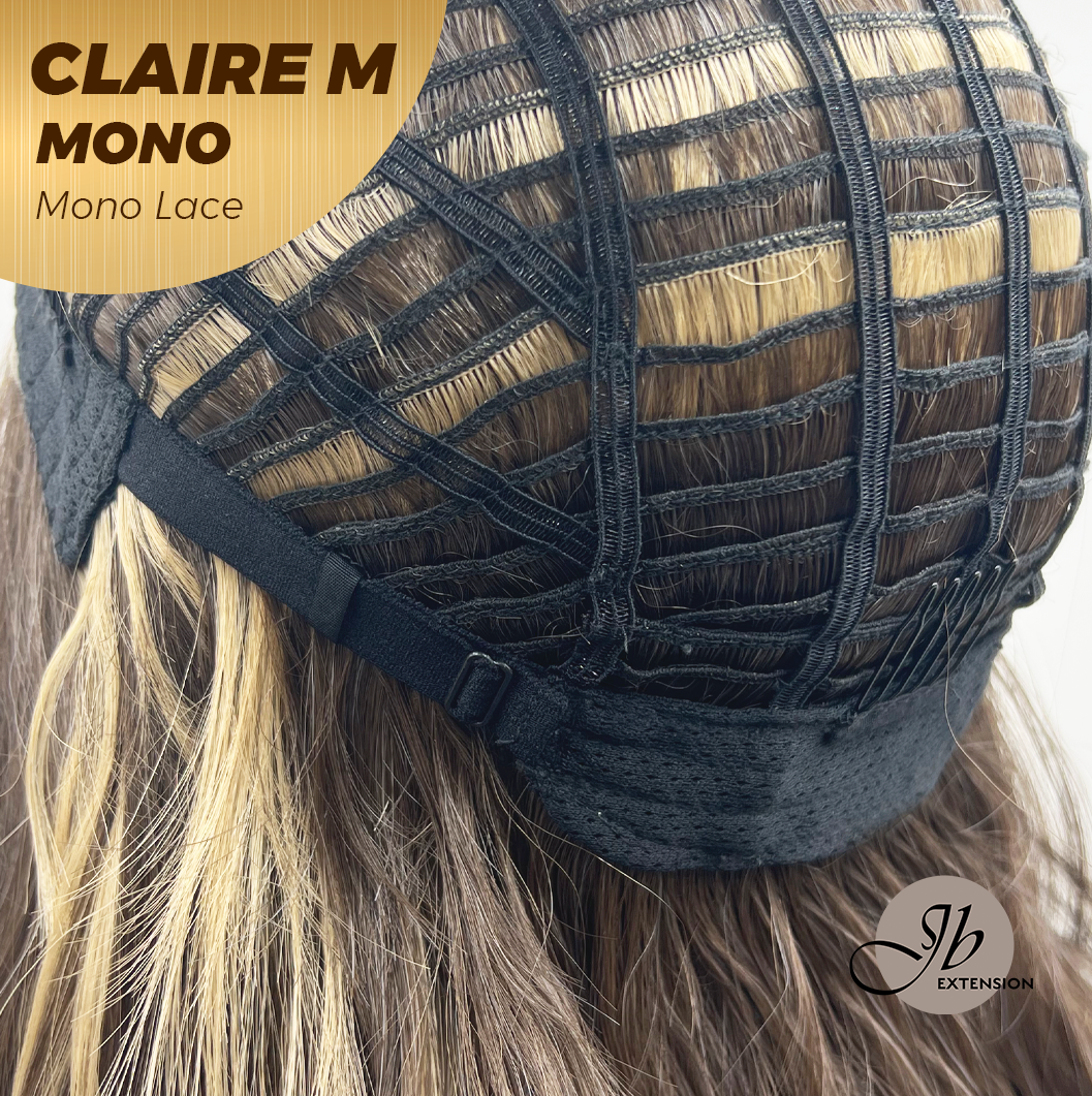 JBEXTENSION CLAIRE MONO Partial Monofilament Wig 22 Inches Brown with Highlight Partial Mono Lace Glueless Wig CLAIRE MONO【BENDY EAR TABS】