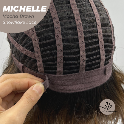 JBEXTENSION 10 Inches Mocha Brown Pre-Cut Side Part Snowflake Lace Frontlace Glueless Wig MICHELLE MOCHA BROWN【BENDY EAR TABS】- M/L