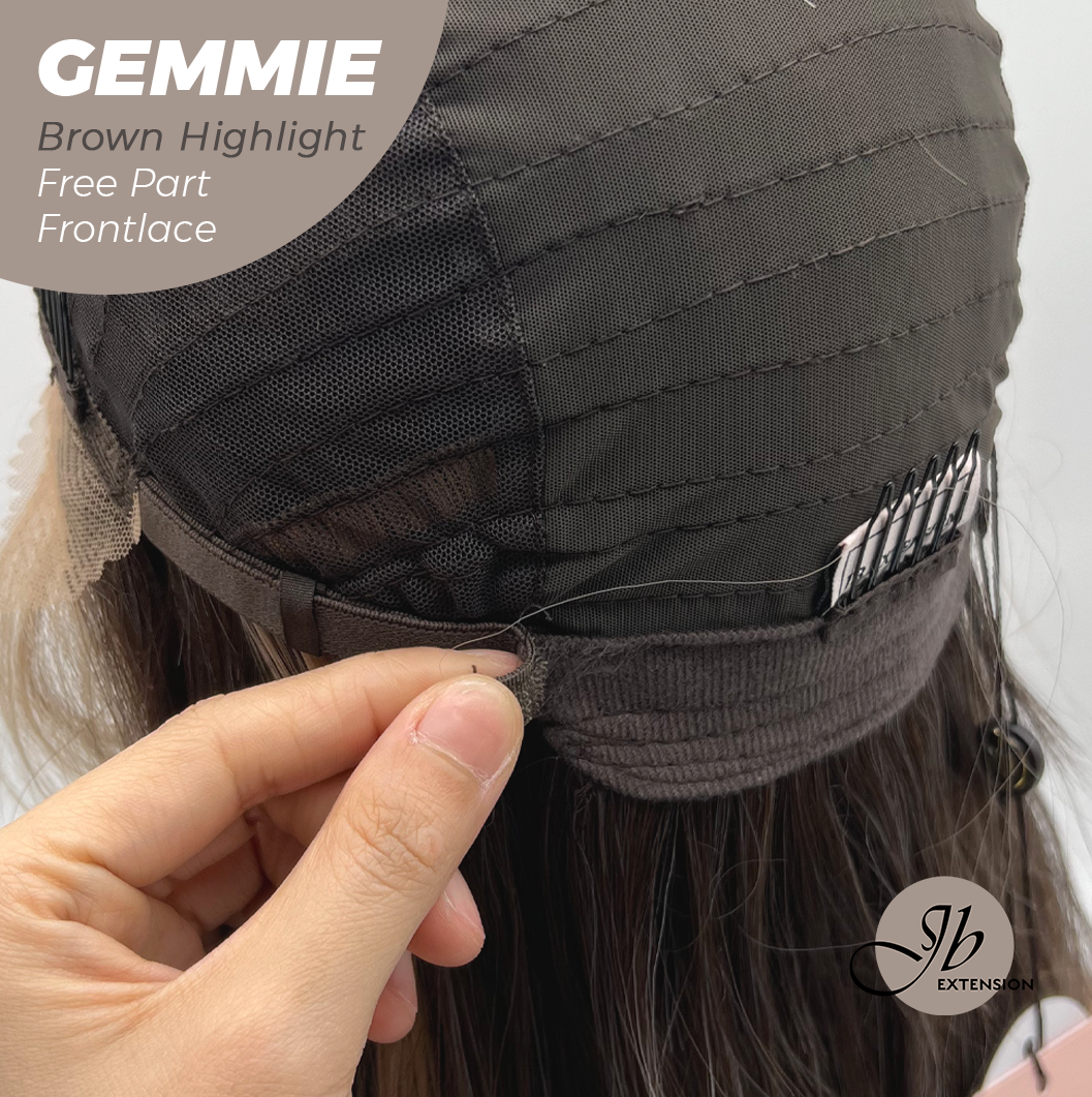 [FINAL SALE] JBEXTENSION 20 Inches Brown Highlight Pre-Cut Free Part Frontlace Glueless Wig GEMMIE BROWN HIGHLIGHT