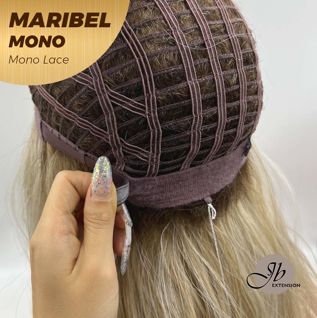 JBEXTENSION MARIBEL MONO Monofilament Handmade Wig 6X5 Full Monofilament Hand Tied Top Wig 16 Inches Blonde With Dark Root Wave Mono Lace Wig With Anti-slip Silicone Strips Glueless Wig Maribel Mono【BENDY EAR TABS】