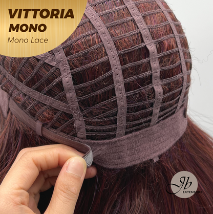[FINAL SALE] JBEXTENSION VITTORIA MONO Monofilament Handmade Wig 6X5 Full Monofilament Hand Tied Top Wig 16 Inches Dark Red Curly Mono Lace Wig With Anti-slip Silicone Strips Glueless Wig VITTORIA MONO【BENDY EAR TABS】