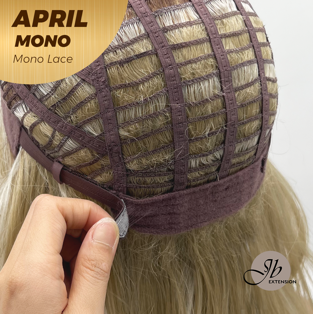 JBEXTENSION APRIL MONO Monofilament Handmade Wig 6X5 Full Monofilament Hand Tied Top Wig 18 Inches Mix Blonde Mono Lace Wig With Anti-slip Silicone Strips Glueless Wig APRIL MONO MIX BLONDE【BENDY EAR TABS】
