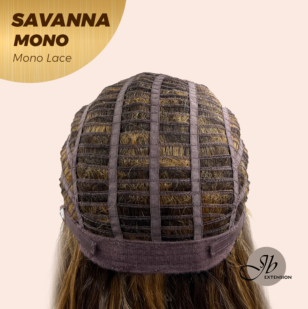 JBEXTENSION SAVANNA MONO Monofilament Handmade Wig 6X5 Full Monofilament Hand Tied Top Wig 16 Inches Caramel Wave Mono Lace Wig with Anti-slip Silicone Strips Glueless Wig SAVANNA MONO - CARAMEL【BENDY EAR TABS】