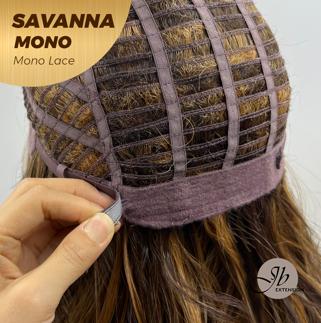 JBEXTENSION SAVANNA MONO Monofilament Handmade Wig 6X5 Full Monofilament Hand Tied Top Wig 16 Inches Caramel Wave Mono Lace Wig with Anti-slip Silicone Strips Glueless Wig SAVANNA MONO - CARAMEL【BENDY EAR TABS】