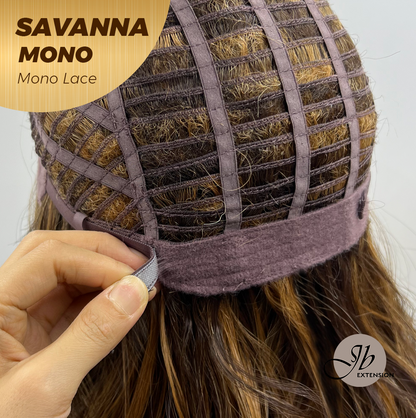 JBEXTENSION SAVANNA MONO Monofilament Handmade Wig 6X5 Full Monofilament Hand Tied Top Wig 16 Inches Caramel Wave Mono Lace Wig with Anti-slip Silicone Strips Glueless Wig SAVANNA MONO - CARAMEL【BENDY EAR TABS】