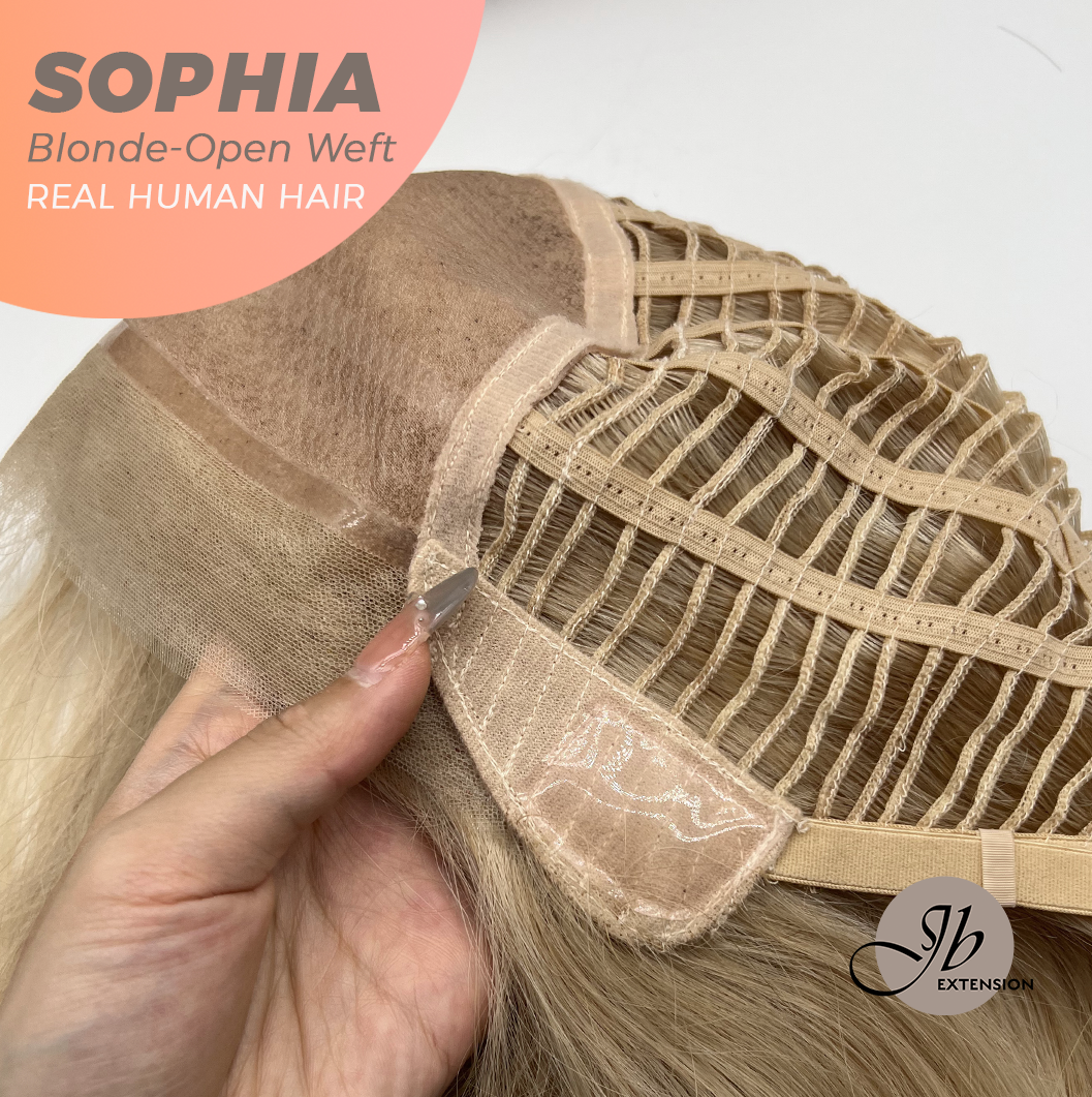 JBEXTENSION 12 Inches Blonde Pre-Cut Free Part Frontlace Glueless Real Human Hair Wig SOPHIA BLONDE - Open Weft【BENDY EAR TABS】