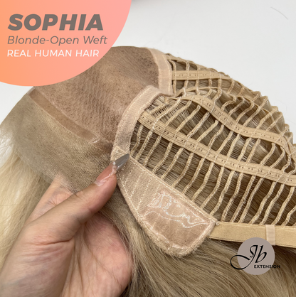 JBEXTENSION 12 Inches Blonde Pre-Cut Free Part Frontlace Glueless Real Human Hair Wig SOPHIA BLONDE - Open Weft【BENDY EAR TABS】