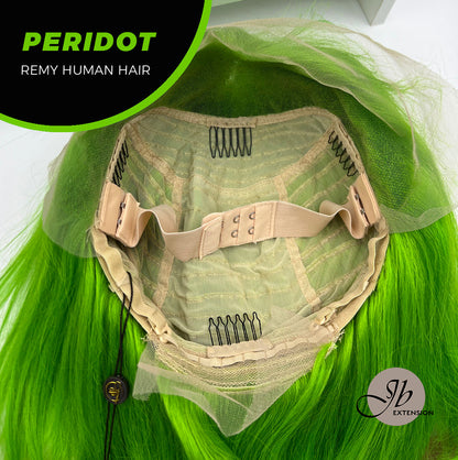 JBEXTENSION GEMSTONE COLLECTION 12 Inches Real Human Hair Light Green Bob Cut Free Parting Wig PERIDOT