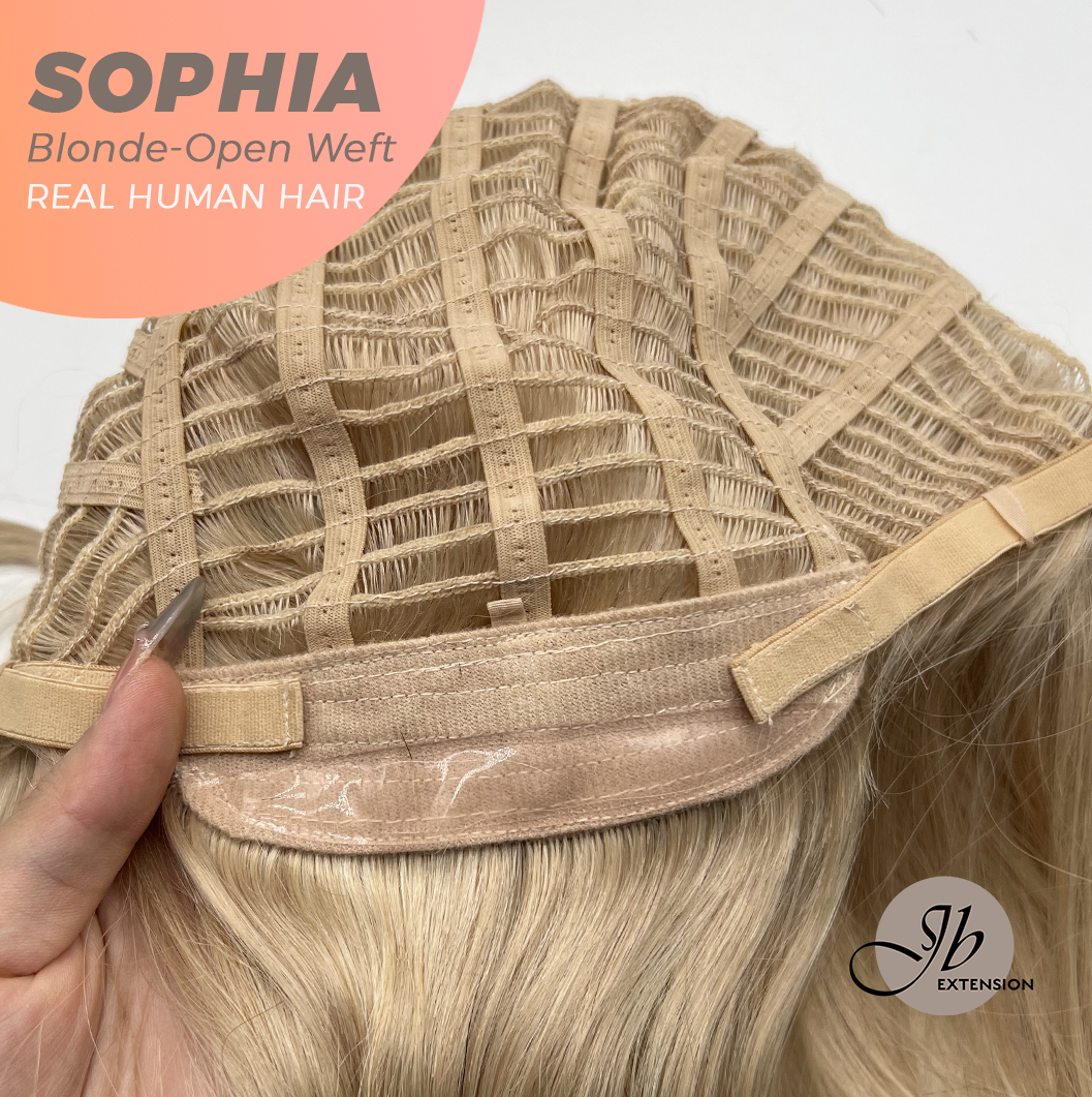JBEXTENSION 12 Inches Blonde Pre-Cut Free Part Frontlace Glueless Real Human Hair Wig SOPHIA BLONDE - Open Weft【BENDY EAR TABS】