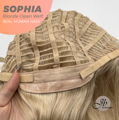 JBEXTENSION 12 Inches Blonde Pre-Cut Free Part Frontlace Glueless Real Human Hair Wig SOPHIA BLONDE - Open Weft【BENDY EAR TABS】