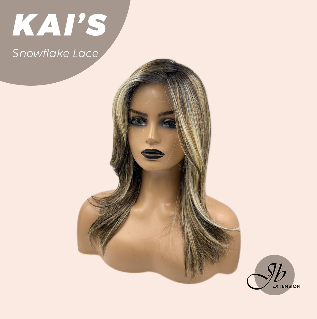 JBEXTENSION 18 Inches Mix Blonde Pre-Cut Snowflake Lace Frontlace Glueless Wig KAI'S【PERMATEASE】【BENDY EAR TABS】- M/L