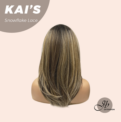 JBEXTENSION 18 Inches Mix Blonde Pre-Cut Snowflake Lace Frontlace Glueless Wig KAI'S【PERMATEASE】【BENDY EAR TABS】- M/L