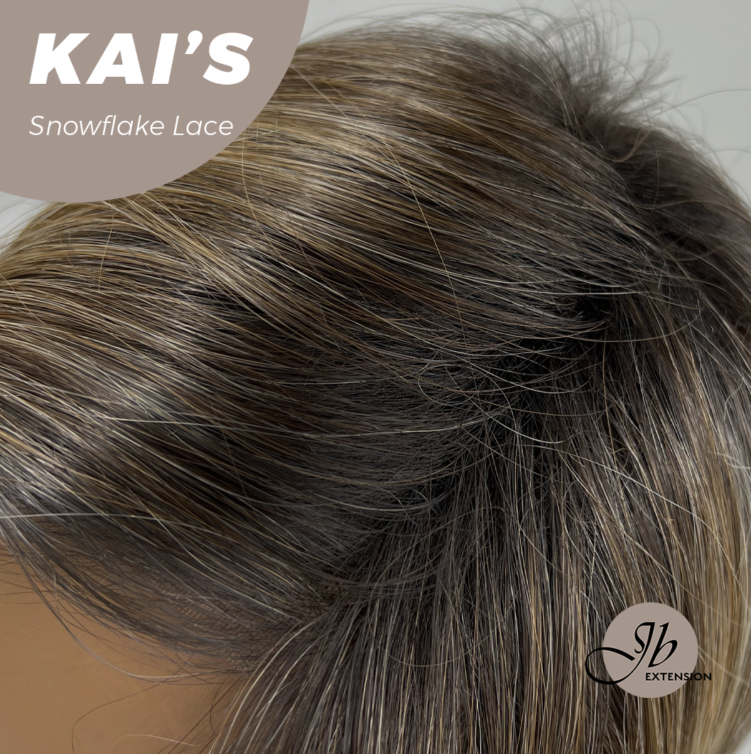 JBEXTENSION 18 Inches Mix Blonde Pre-Cut Snowflake Lace Frontlace Glueless Wig KAI'S【PERMATEASE】【BENDY EAR TABS】- M/L
