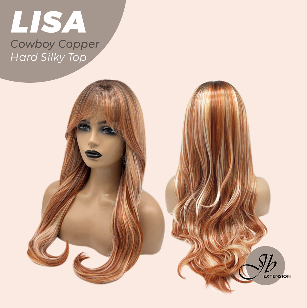 JBEXTENSION 26 Inches Scalpiana Long Curly Cowboy Copper 3.5X4 Hard Silky Top Natural Scalp Effect Wig with Bangs LISA COWBOY COPPER