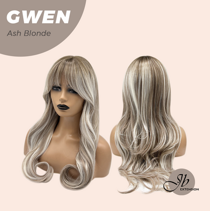 JBEXTENSION 25 Inches Long Curly Ash Blonde Wig with Bangs GWEN ASH BLONDE