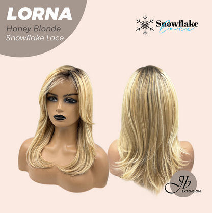 [FINAL SALE] JBEXTENSION 18 Inches Honey Blonde Curly Pre-Cut Snowflake Lace Frontlace Glueless Wig LORNA SNOWFLAKE HONEY BLONDE【PERMATEASE】【BENDY EAR TABS】