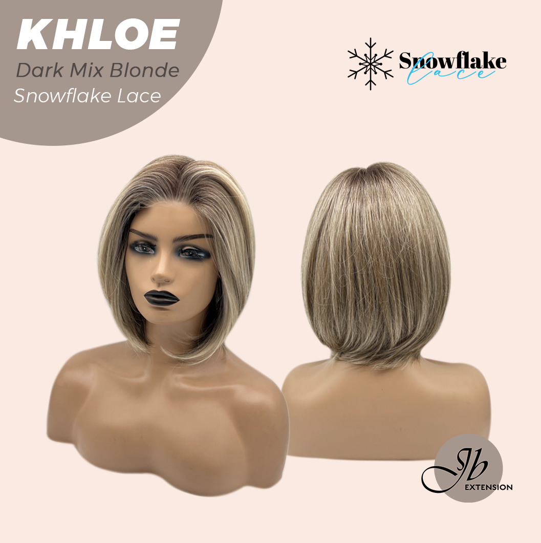 JBEXTENSION 12 Inches Bob Cut Dark Mix Blonde Pre-Cut Snowflake Lace Frontlace Glueless Wig KHLOE DARK MIX BLONDE【PERMATEASE】【BENDY EAR TABS】- M/L