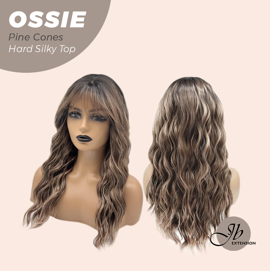 JBEXTENSION 22 Inches Scalpiana Long Wave Pine Cones 3.5X4 Hard Silky Top Natural Scalp Effect Wig with Bangs OSSIE PINE CONES
