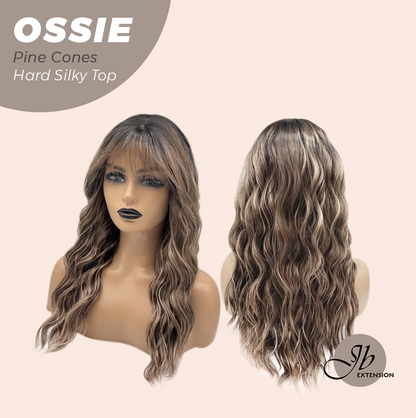 JBEXTENSION 22 Inches Scalpiana Long Wave Pine Cones 3.5X4 Hard Silky Top Natural Scalp Effect Wig with Bangs OSSIE PINE CONES