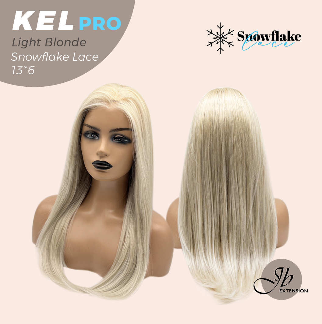 JBEXTENSION 22 Inches Light Blonde Pre-Cut 13X6 Free Part Snowflake Lace Frontlace Glueless Wig KEL PRO - LIGHT BLONDE【BENDY EAR TABS】