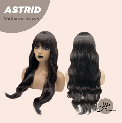 JBEXTENSION 28 Inches Long Wave Midnight Brown(Black/Brown) Wig with Bangs ASTRID MIDNIGHT BROWN