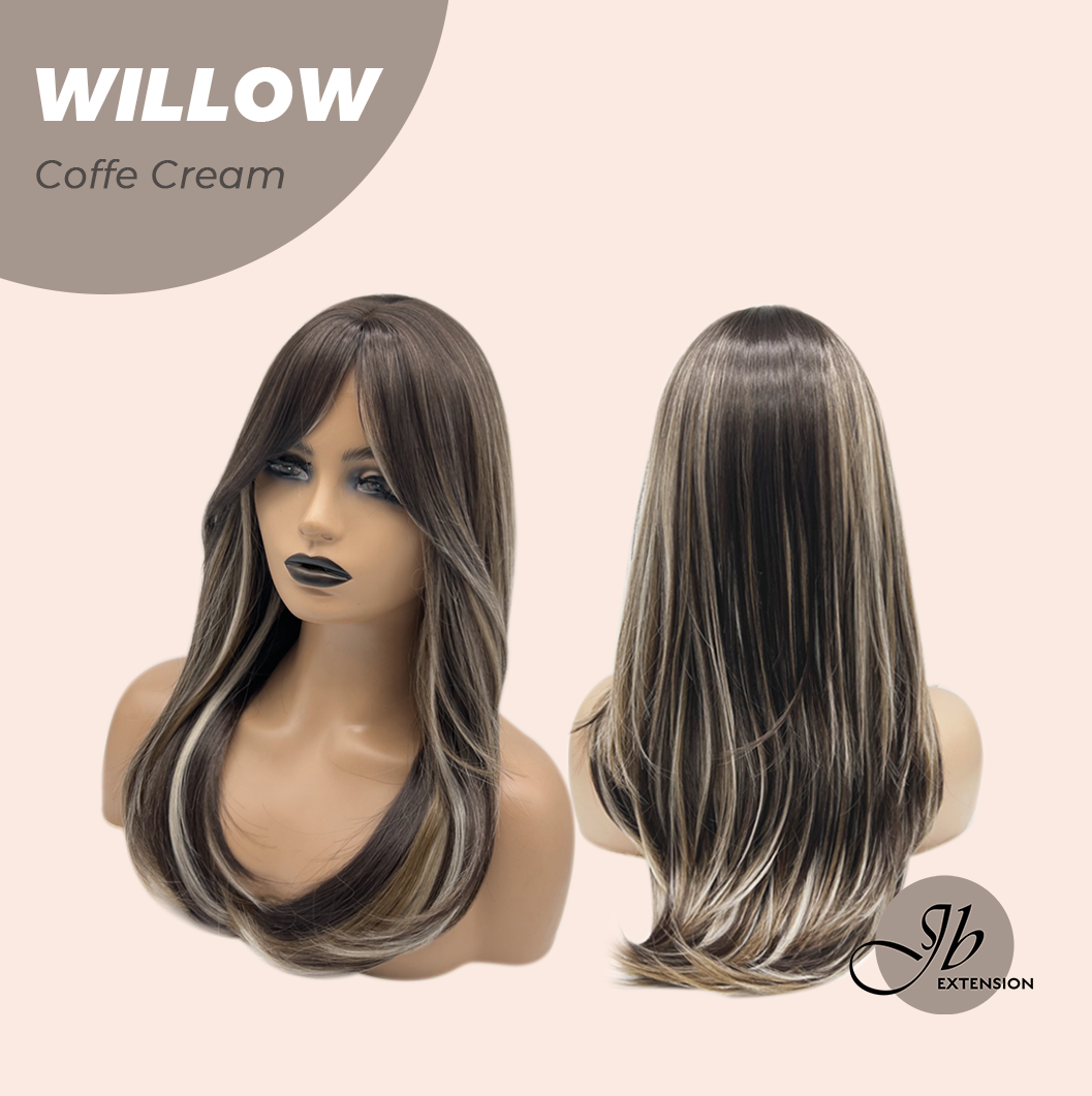JBEXTENSION 22 Inches Natural Style Coffee Cream Wig with Wispy Bangs WILLOW COFFEE CREAM