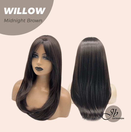JBEXTENSION 22 Inches Natural Style Midnight Brown(Black/Brown) Wig with Wispy Bangs WILLOW MIDNIGHT BROWN