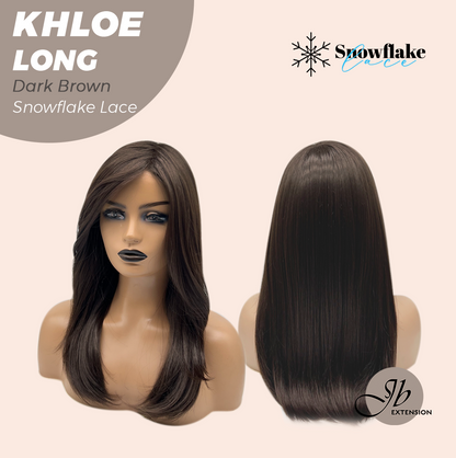 JBEXTENSION 18 Inches Dark Brown Pre-Cut Snowflake Lace Frontlace Glueless Wig KHLOE LONG DARK BROWN【PERMATEASE】【BENDY EAR TABS】- M/L