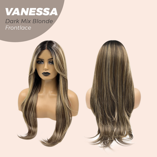 [FINAL SALE] JBEXTENSION 26 Inches Curly Dark Mix Blonde Pre-Cut Frontlace Wig VANESSA DARK MIX BLONDE