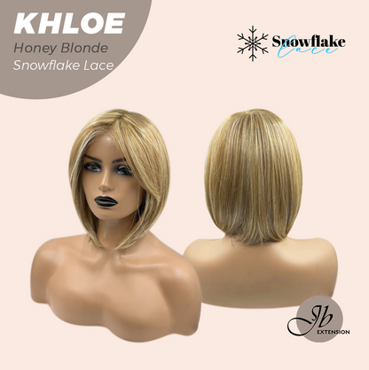 JBEXTENSION 12 Inches Bob Cut Honey Blonde Pre-Cut Snowflake Lace Frontlace Glueless Wig KHLOE HONEY BLONDE【PERMATEASE】【BENDY EAR TABS】- M/L