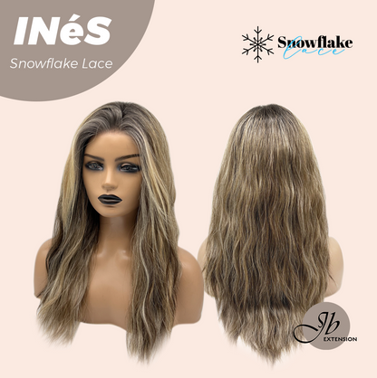 JBEXTENSION 22 Inches Mix Blonde Pre-Cut Snowflake Lace Frontlace Glueless Wig INéS SNOWFLAKE【PERMATEASE】【BENDY EAR TABS】- M/L