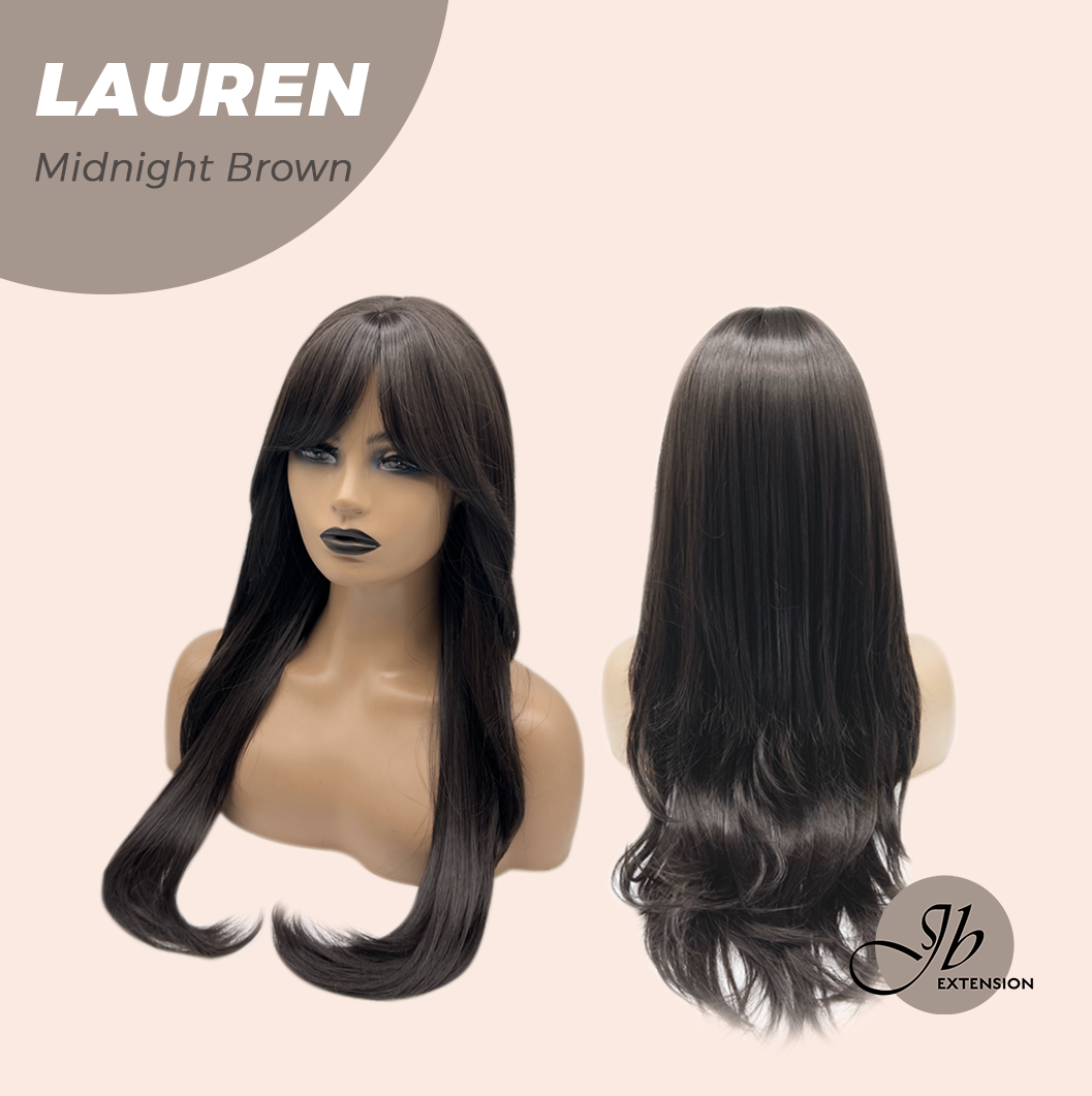 JBEXTENSION 27 Inches Long Midnight Brown(Black/Brown) Wig with Bangs LAUREN MIDNIGHT BROWN