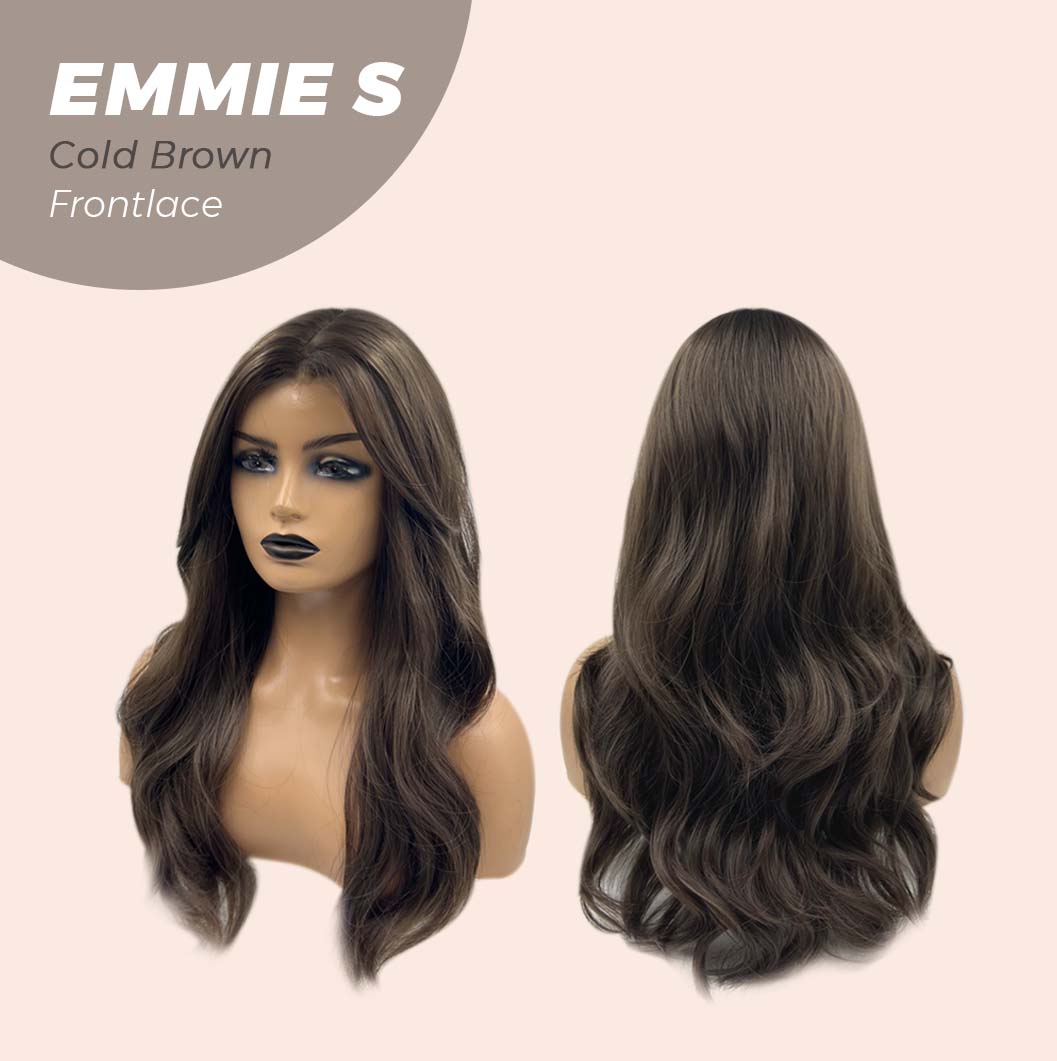 JBEXTENSION 22 Inches Curly Cold Brown Pre-Cut Frontlace Glueless Wig EMMIE S COLD BROWN