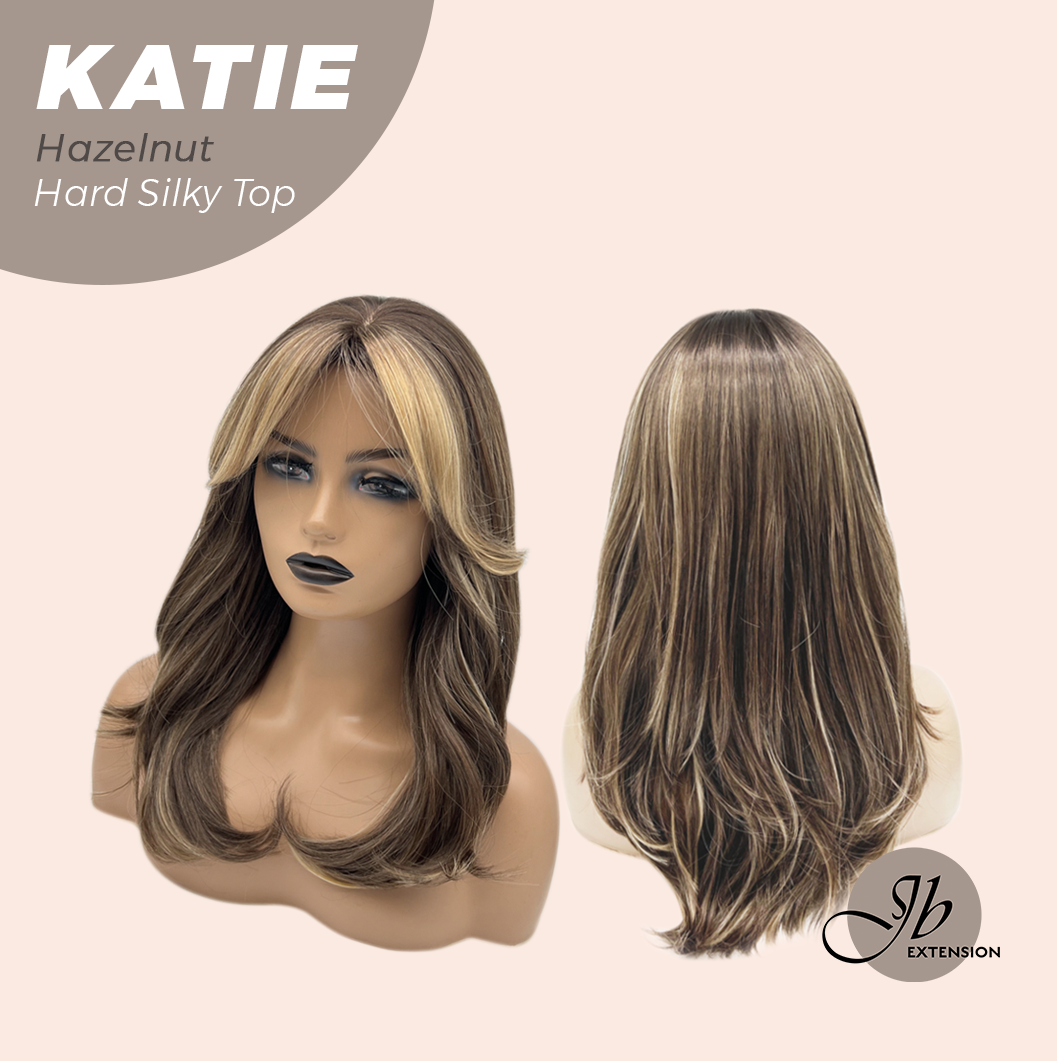 JBEXTENSION 18 Inches Scalpiana Curly Hazelnut 3.5X4 Hard Silky Top Natural Scalp Effect Wig with Bangs KATIE HAZELNUT
