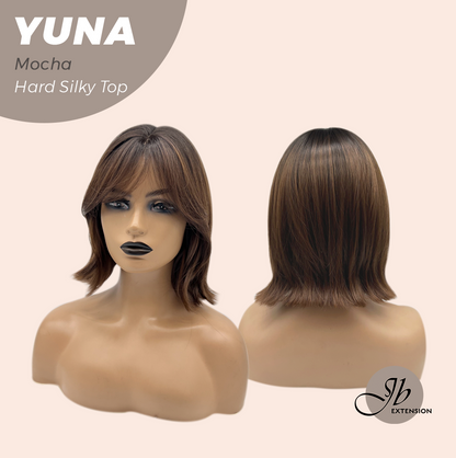 JBEXTENSION 12 Inches Scalpiana Mocha 3.5X4 Hard Silky Top Natural Scalp Effect Women Wig With Bangs YUNA MOCHA