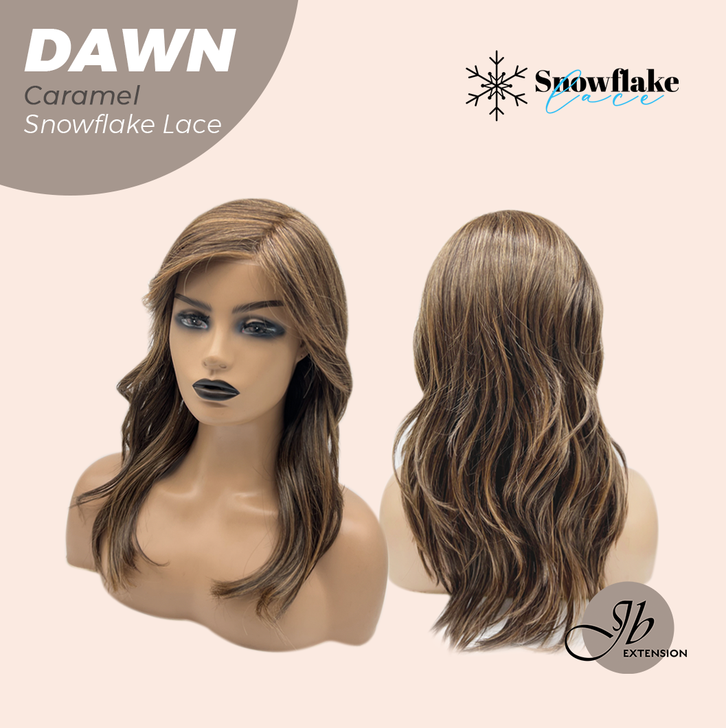 JBEXTENSION 19 Inches Curly Caramel Pre-Cut Side Part Snowflake Lace Frontlace Glueless Wig DAWN SNOWFLAKE - CARAMEL【BENDY EAR TABS】