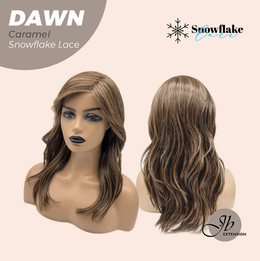 JBEXTENSION 19 Inches Curly Caramel Pre-Cut Side Part Snowflake Lace Frontlace Glueless Wig DAWN SNOWFLAKE - CARAMEL【BENDY EAR TABS】