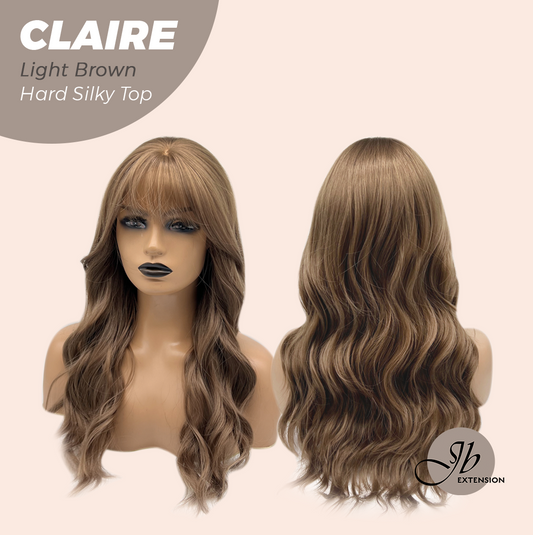 JBEXTENSION 22 Inches Scalpiana Light Brown 3.5X4 Hard Silky Top Natural Scalp Effect Women Wig with Bangs CLAIRE SILKY TOP - LIGHT BROWN