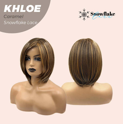 JBEXTENSION 12 Inches Bob Cut Caramel Pre-Cut Snowflake Lace Frontlace Glueless Wig KHLOE LACE【PERMATEASE】【BENDY EAR TABS】- M/L