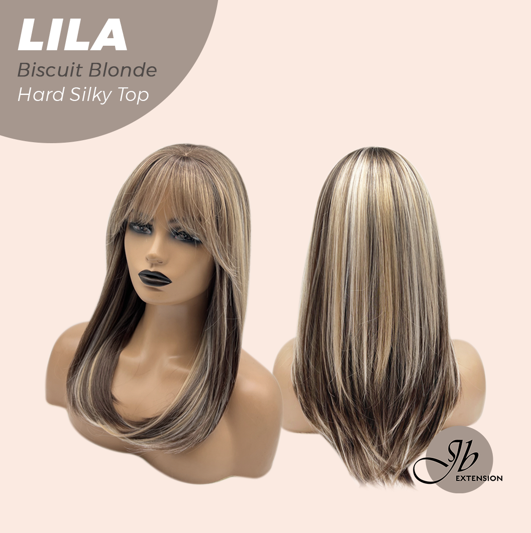 JBEXTENSION 20 Inches Scalpiana Biscuit Blonde Wolf Cut 3.5X4 Hard Silky Top Natural Scalp Effect Wig with Bangs LILA BISCUIT BLONDE