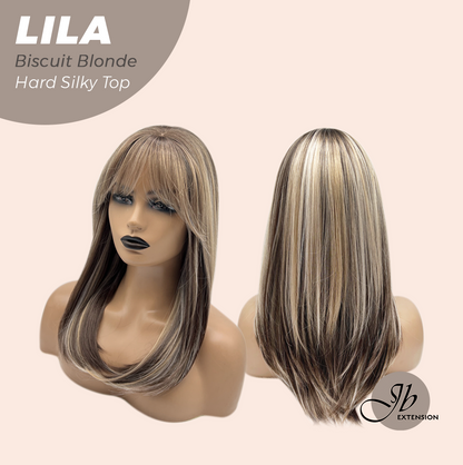 JBEXTENSION 20 Inches Scalpiana Biscuit Blonde Wolf Cut 3.5X4 Hard Silky Top Natural Scalp Effect Wig with Bangs LILA BISCUIT BLONDE