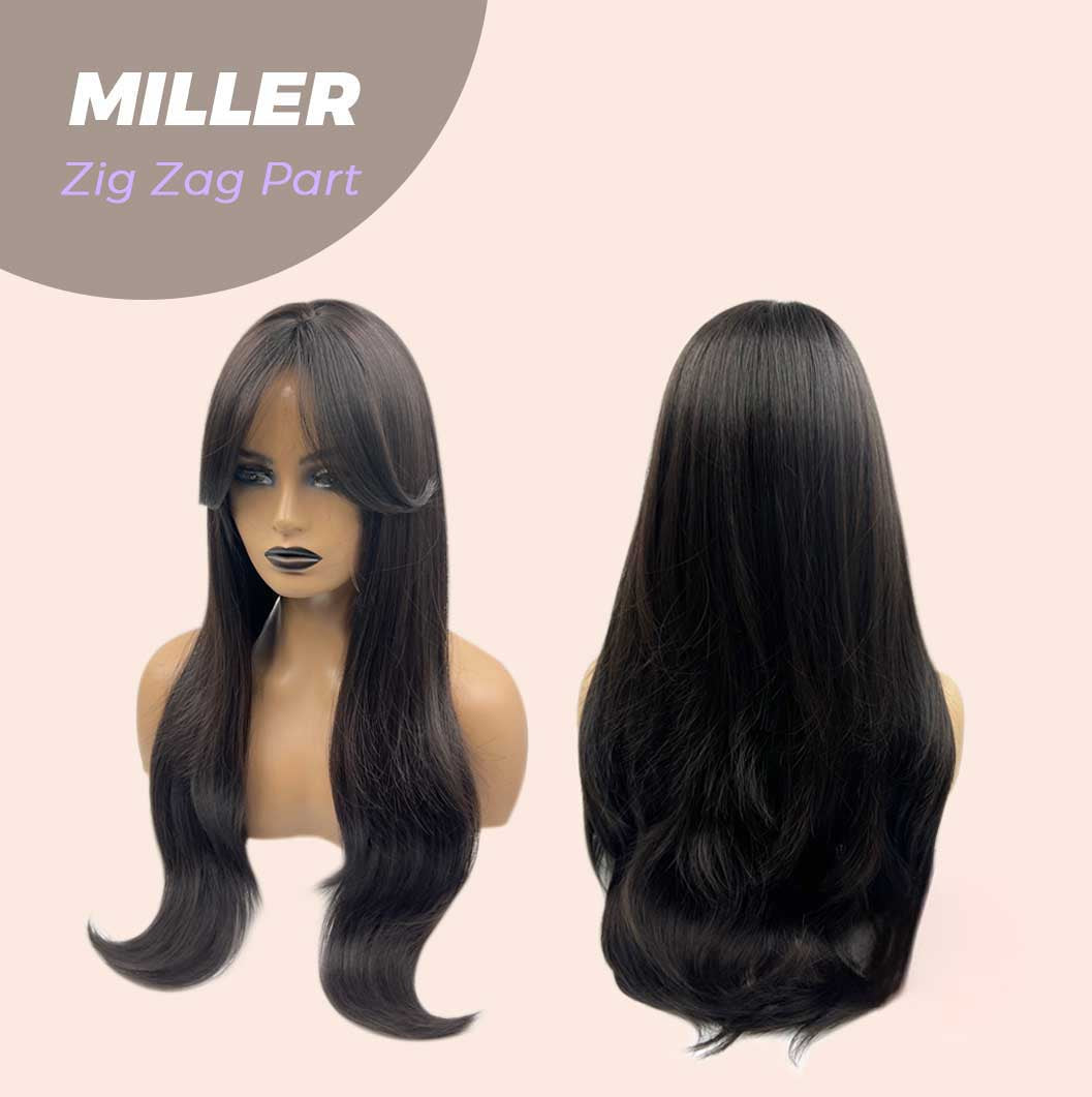 JBEXTENSION 26 Inches Soft Black Curly Wig With Bangs MILLER