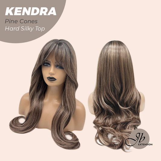 JBEXTENSION 26 Inches Scalpiana Long Curly Pine Cones 3.5X4 Hard Silky Top Natural Scalp Effect Wig with Bangs KENDRA PINE CONES
