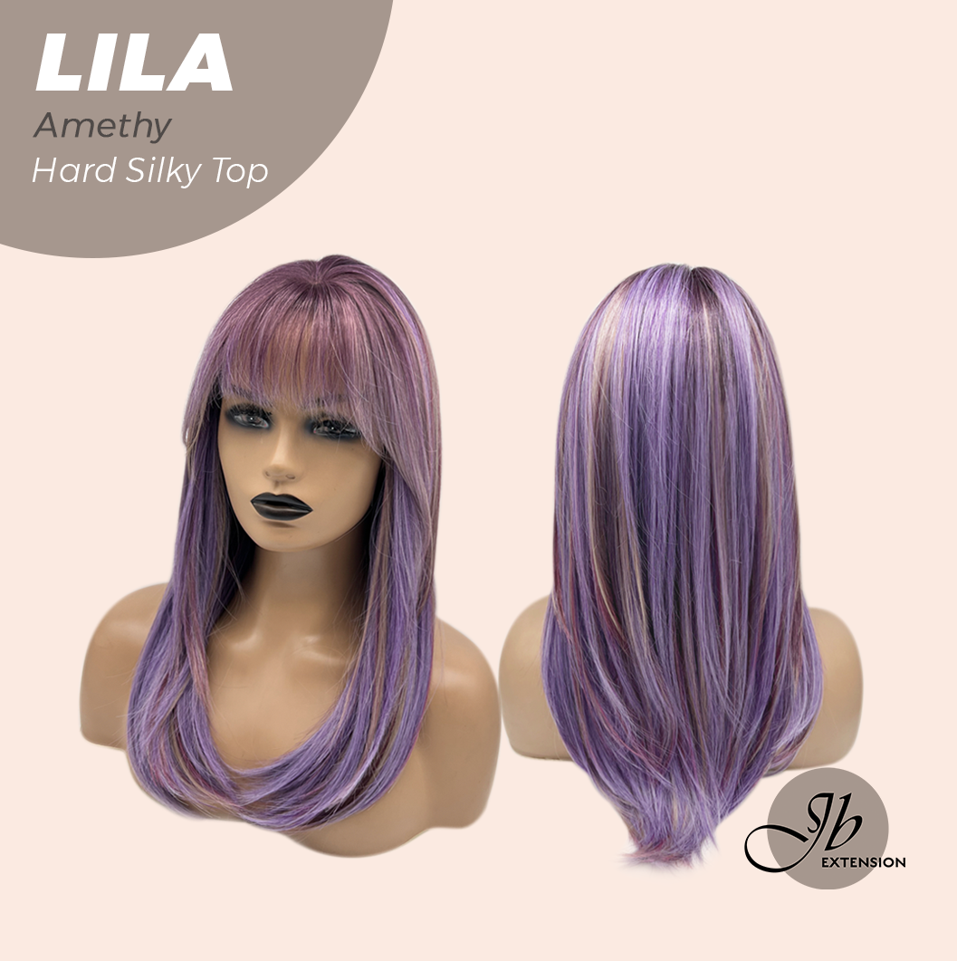 JBEXTENSION 20 Inches Scalpiana Amethy Wolf Cut 3.5X4 Hard Silky Top Natural Scalp Effect Wig With Bangs LILA AMETHY
