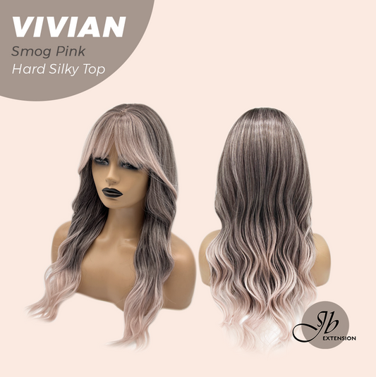 JBEXTENSION 24 Inches Scalpiana Smog Pink Wave 3.5X4 Hard Silky Top Natural Scalp Effect Wig VIVIAN SMOG PINK
