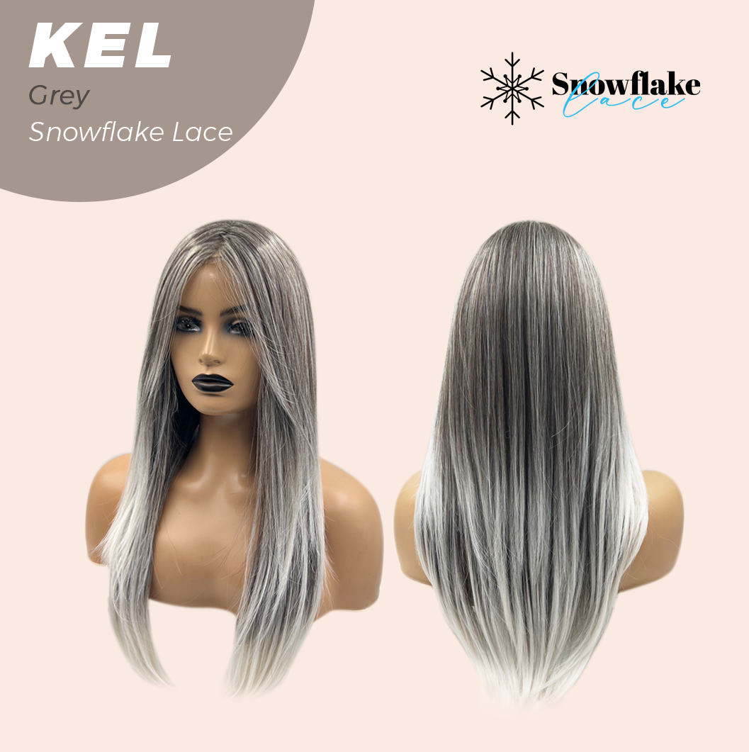 JBEXTENSION 22 Inches Grey Pre-Cut Snowflake Lace Frontlace Glueless Wig KEL GREY【PERMATEASE】【BENDY EAR TABS】- M/L