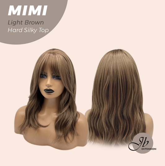 JBEXTENSION 16 Inches Scalpiana 3.5X4 Hard Silky Top Natural Scalp Effect Light Brown Body Wave Wig with Bangs Wig MIMI SILK TOP - LIGHT BROWN