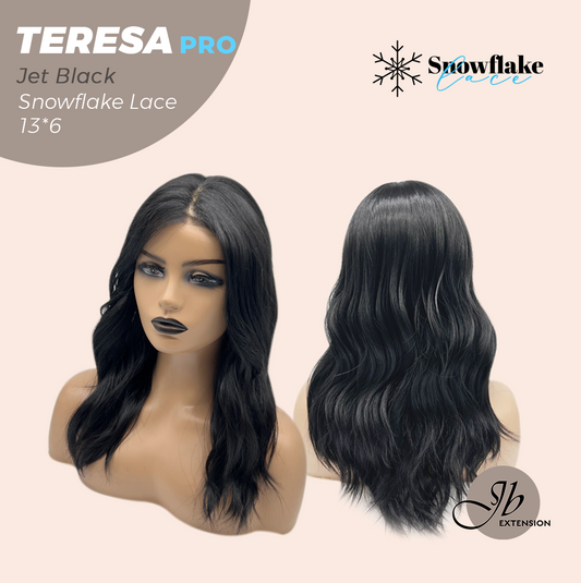 JBEXTENSION 18 Inches Jet Black Pre-Cut 13X6 Free Part Snowflake Lace Frontlace Glueless Wig TERESA PRO - JET BLACK【BENDY EAR TABS】