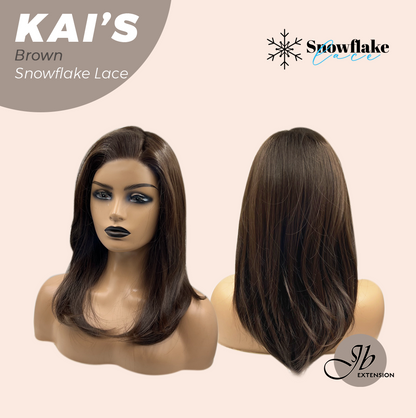 JBEXTENSION 18 Inches Brown Pre-Cut Snowflake Lace Frontlace Glueless Wig KAI'S BROWN【PERMATEASE】【BENDY EAR TABS】- M/L